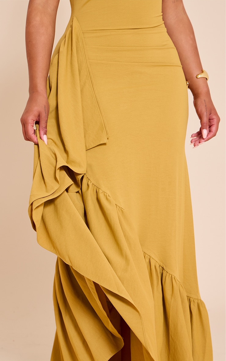 Shape olive Stretch Woven Boat Neck Side Split Frill Maxi Dress image 4