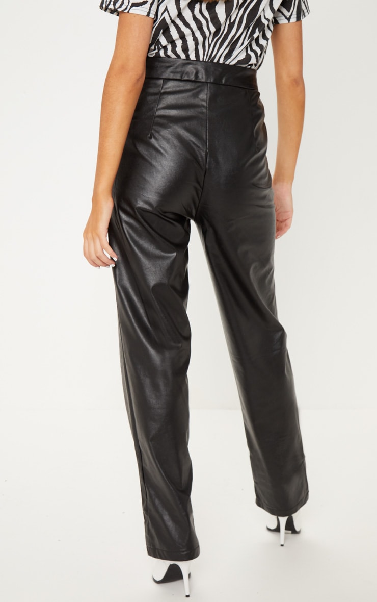 Black Faux Leather Straight Leg Trousers image 4