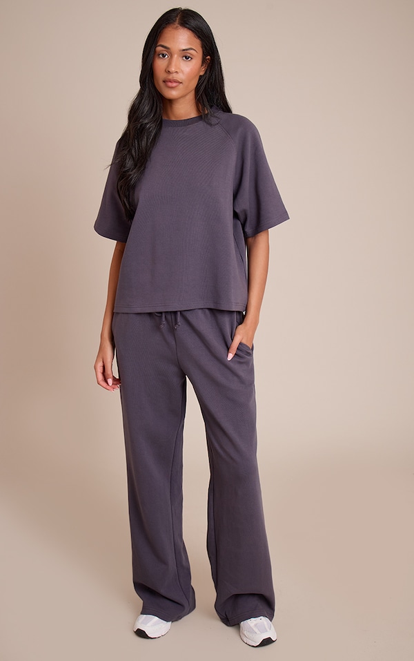 Tall Navy Interlock Wide Leg Track Pants