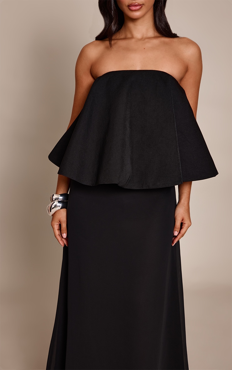Petite Black Frill Detail Halterneck Maxi Dress image 4