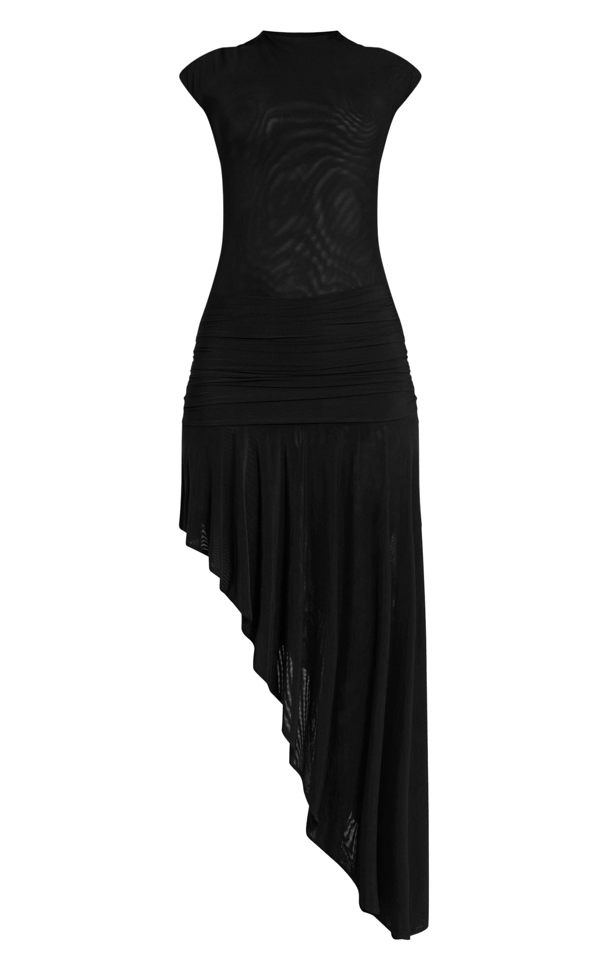 Black Double Mesh Ruched Waist Midi Dress image 5
