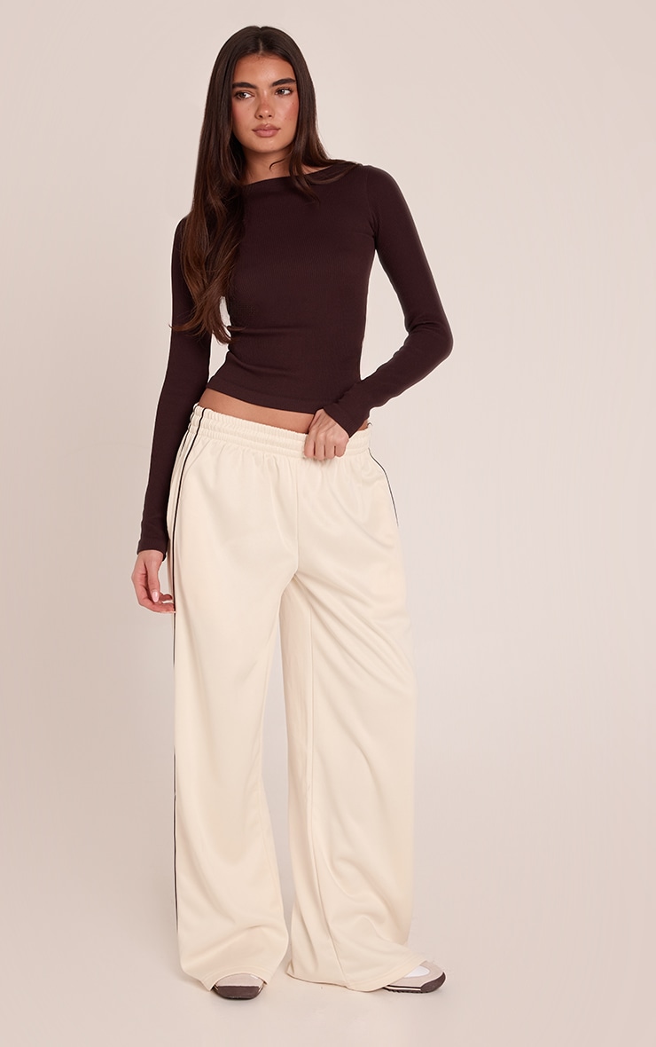 Dark Chocolate Snatched Rib Boat Neck Long Sleeve Top image 3