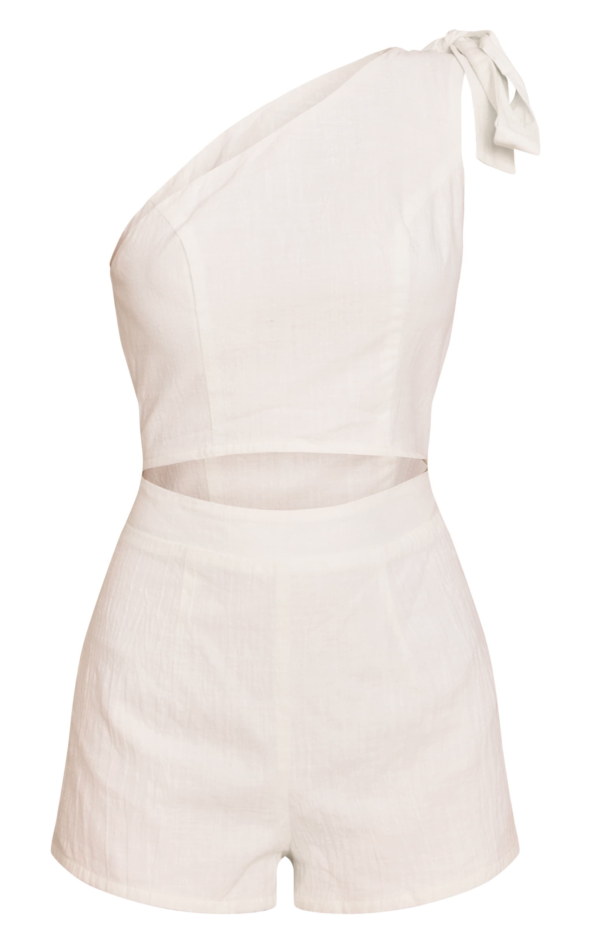 Lemon Linen Look One Shoulder Romper image 5