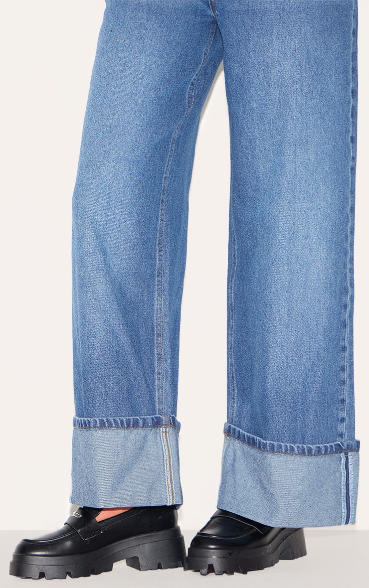 Tall Washed Blue Distressed Turn Up Hem Jeans image 4