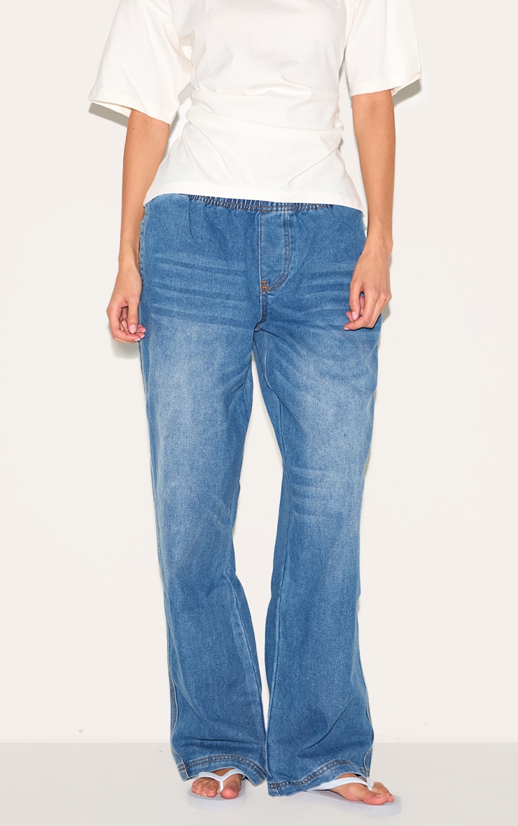 Jean large bleu moyen à taille stretch image 2