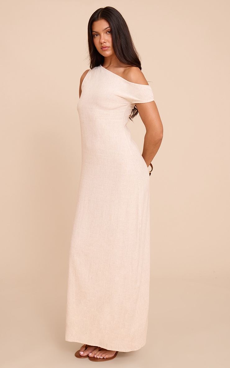 Natural Textured Woven Asymmetric One Shoulder Maxi Dress image 3