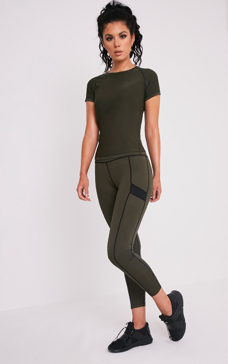 Isadora Khaki Panelled Gym Leggings Active PrettylittleThing