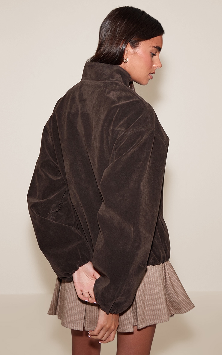 Dark Brown Suede Bomber Jacket image 2