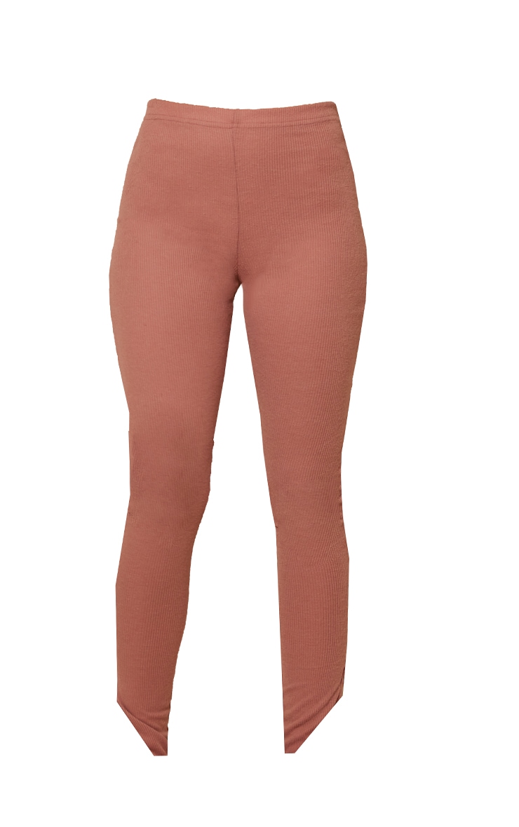 Taupe Brushed Rib Low Rise Split Hem Leggings image 5