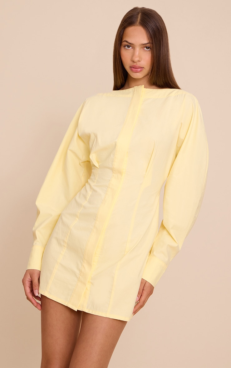Lemon Button Down Boat Neck Cocoon Sleeve Bodycon Dress image 1