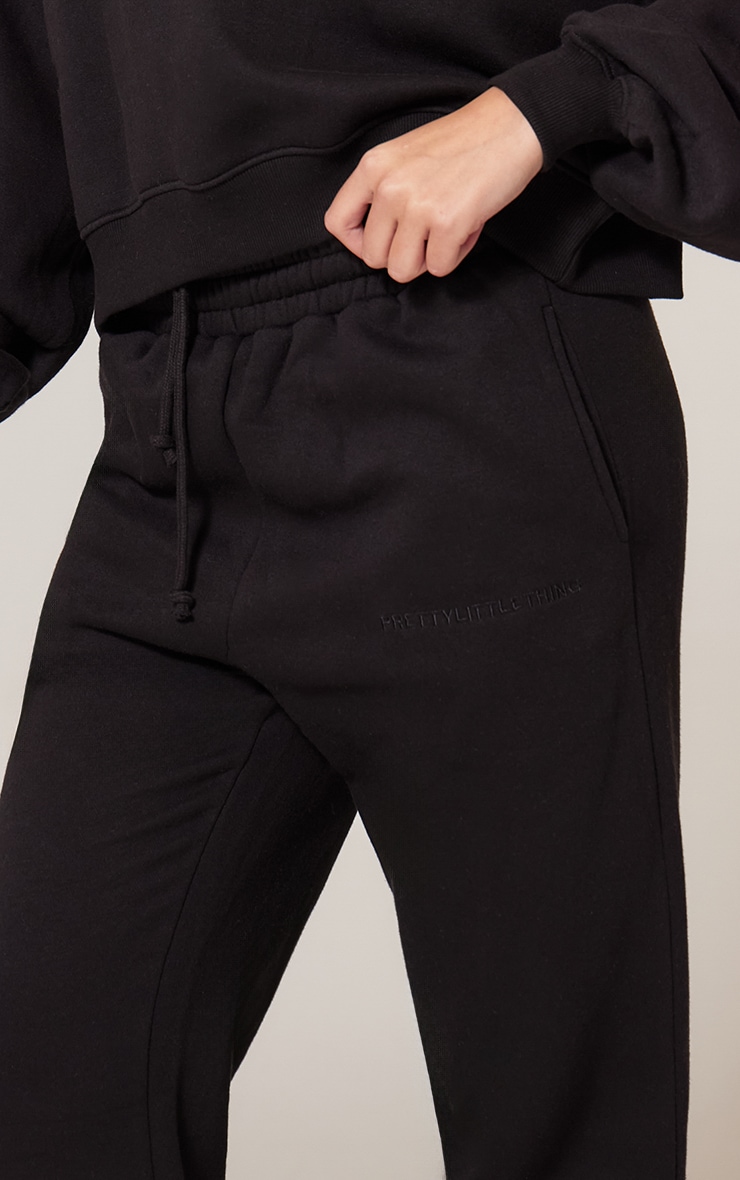 PRETTYLITTLETHING Black Oversized Embroidered Cuffed Sweatpants image 4