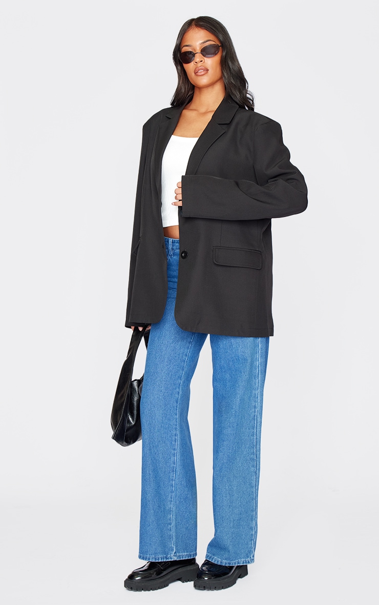 Tall Black Seam Detail Structured Oversized Blazer image 3