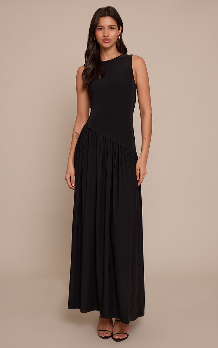 Tall Black Double Layer Soft Touch Asymmetric Maxi Dress