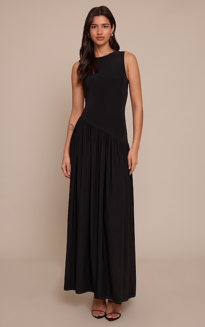 Tall Black Double Layer Soft Touch Asymmetric Maxi Dress