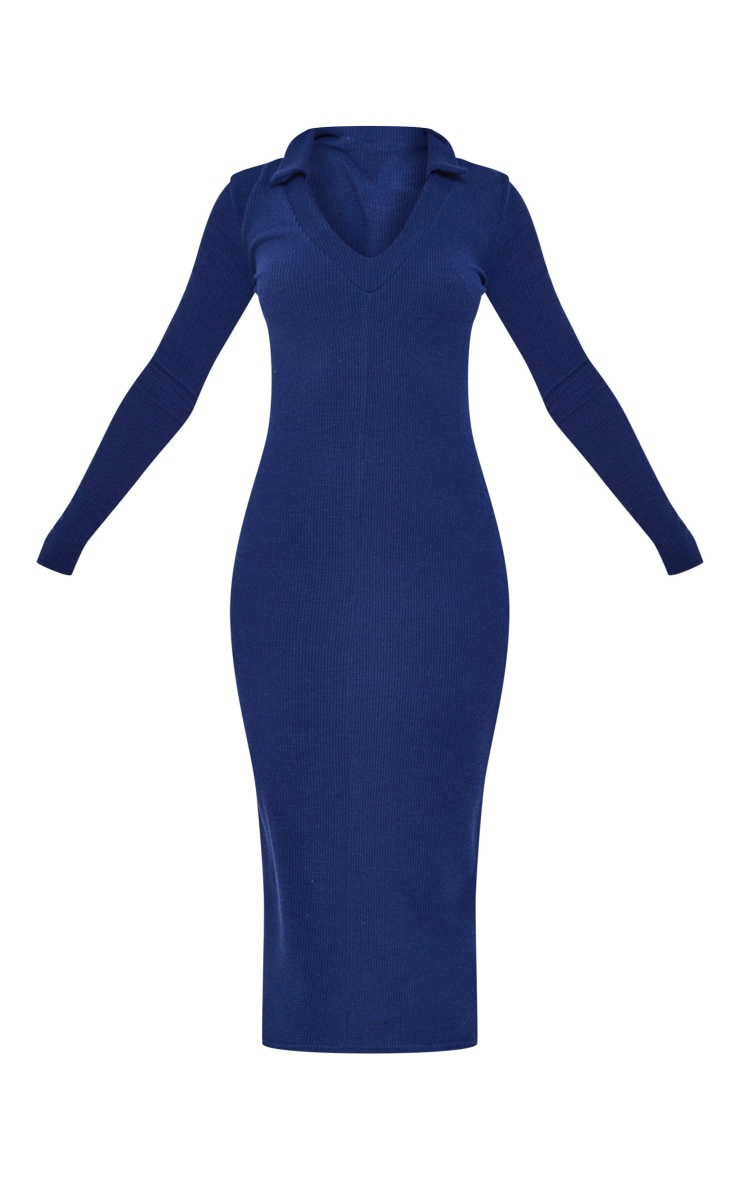 Tall Ink Blue Plunge Polo Neck Midi Dress image 5