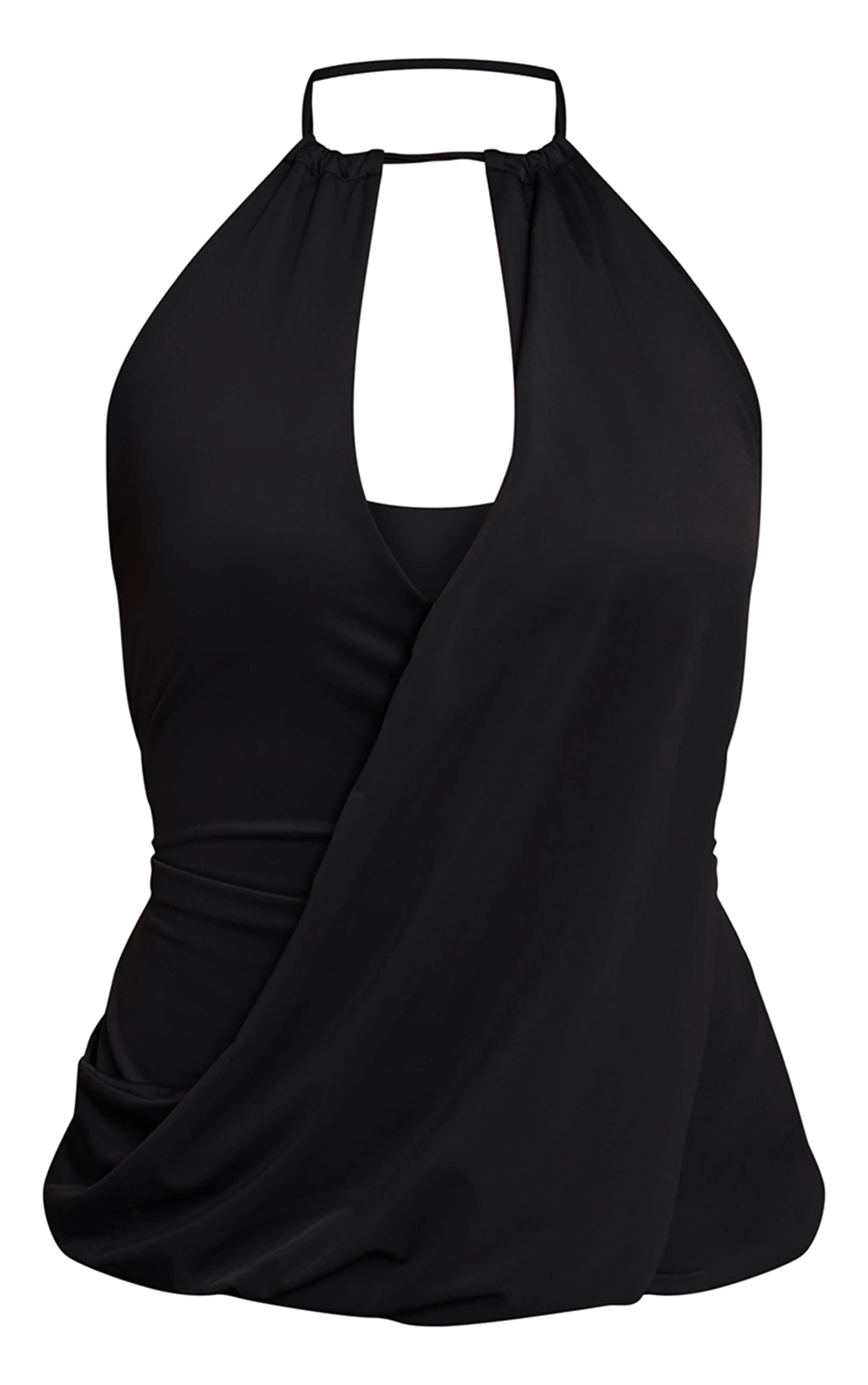 Black Matte Sculpt Halter Neck Drapey  Long Top  image 5