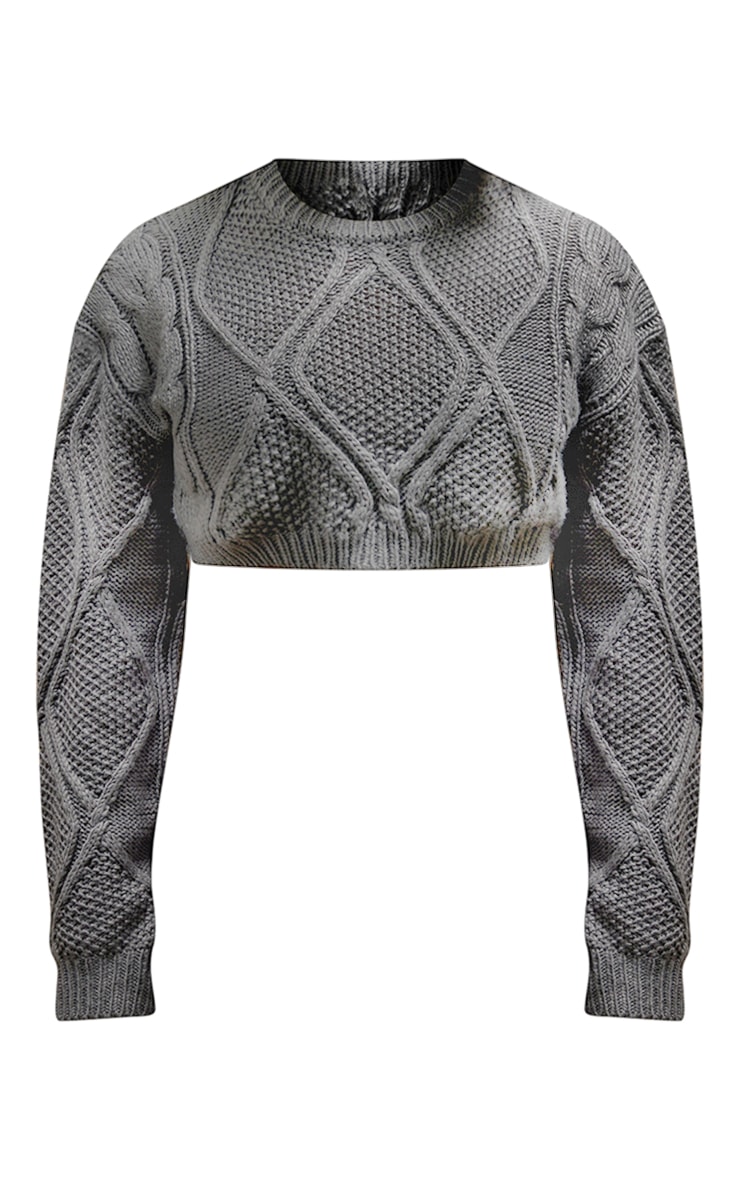  Charcoal Super Cropped Cable Knit Sweater image 5