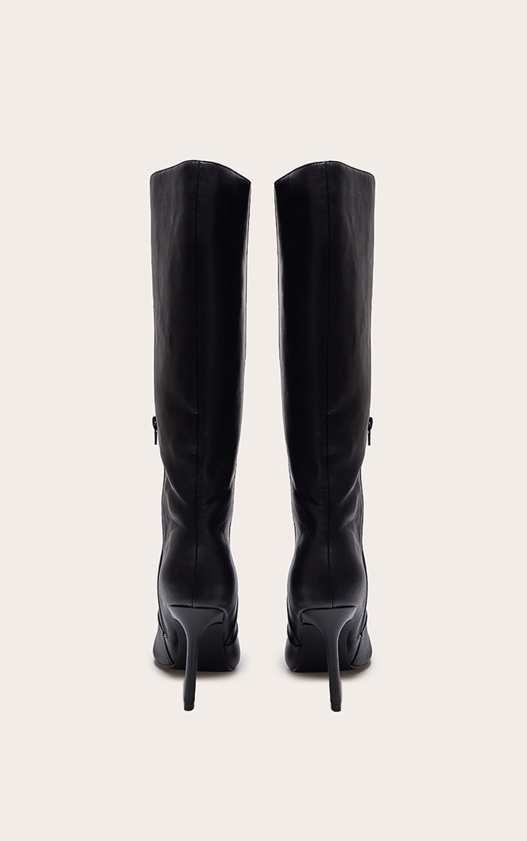 Black PU Wide Fit Point Toe Knee High Boots image 3