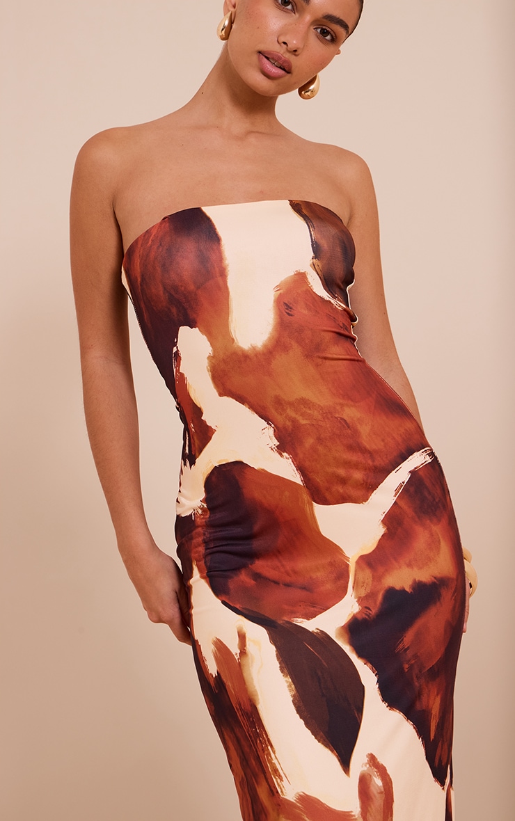Rust Floral Printed Bandeau Maxi Dress image 4