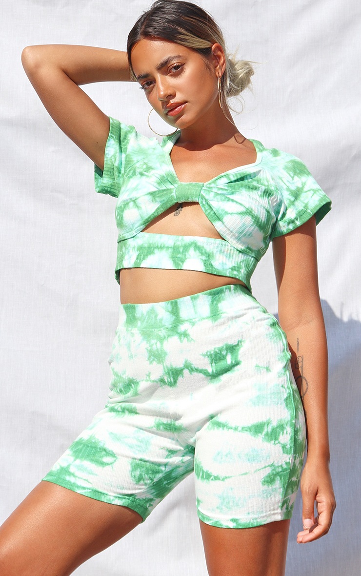 Petite Green Tie Dye Ribbed Cycle Short