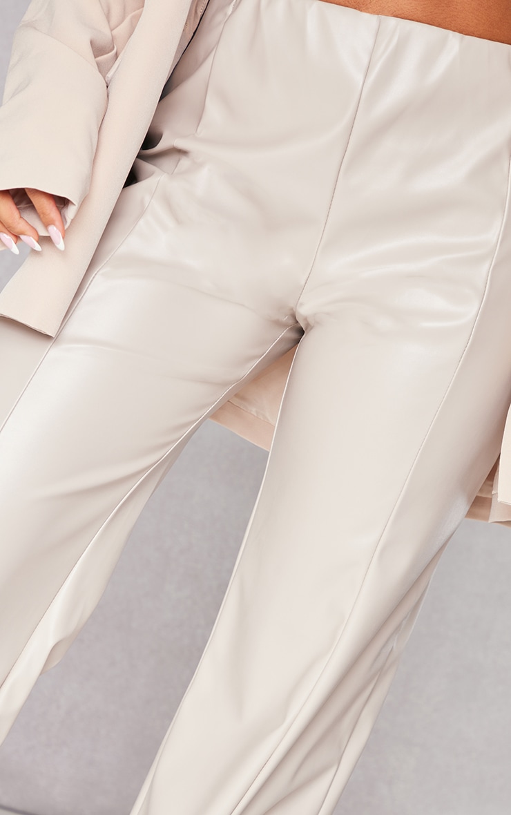 Stone Faux Leather Seam Detail Straight Leg Pants image 4