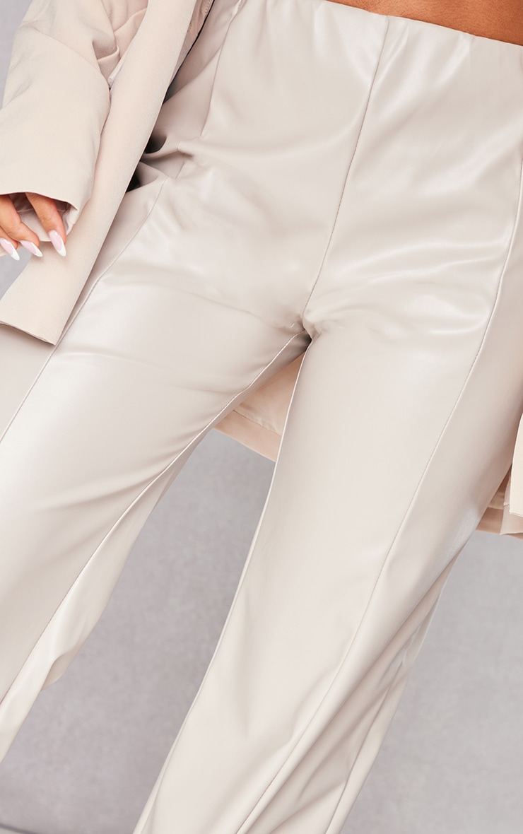 Stone Faux Leather Seam Detail Straight Leg Pants image 4