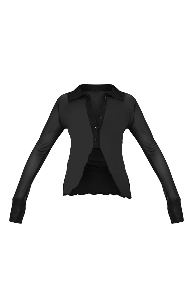 Black Mesh Split Hem Shirt image 5