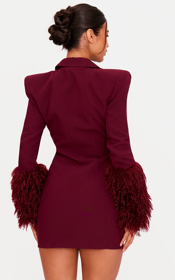 PLT Label Burgundy Faux Shearling Cuff Tailored Blazer Dress image 2