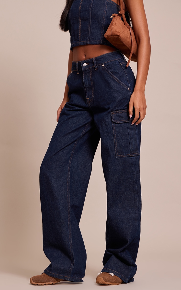 Tall Indigo Wide Leg Cargo Jeans image 2