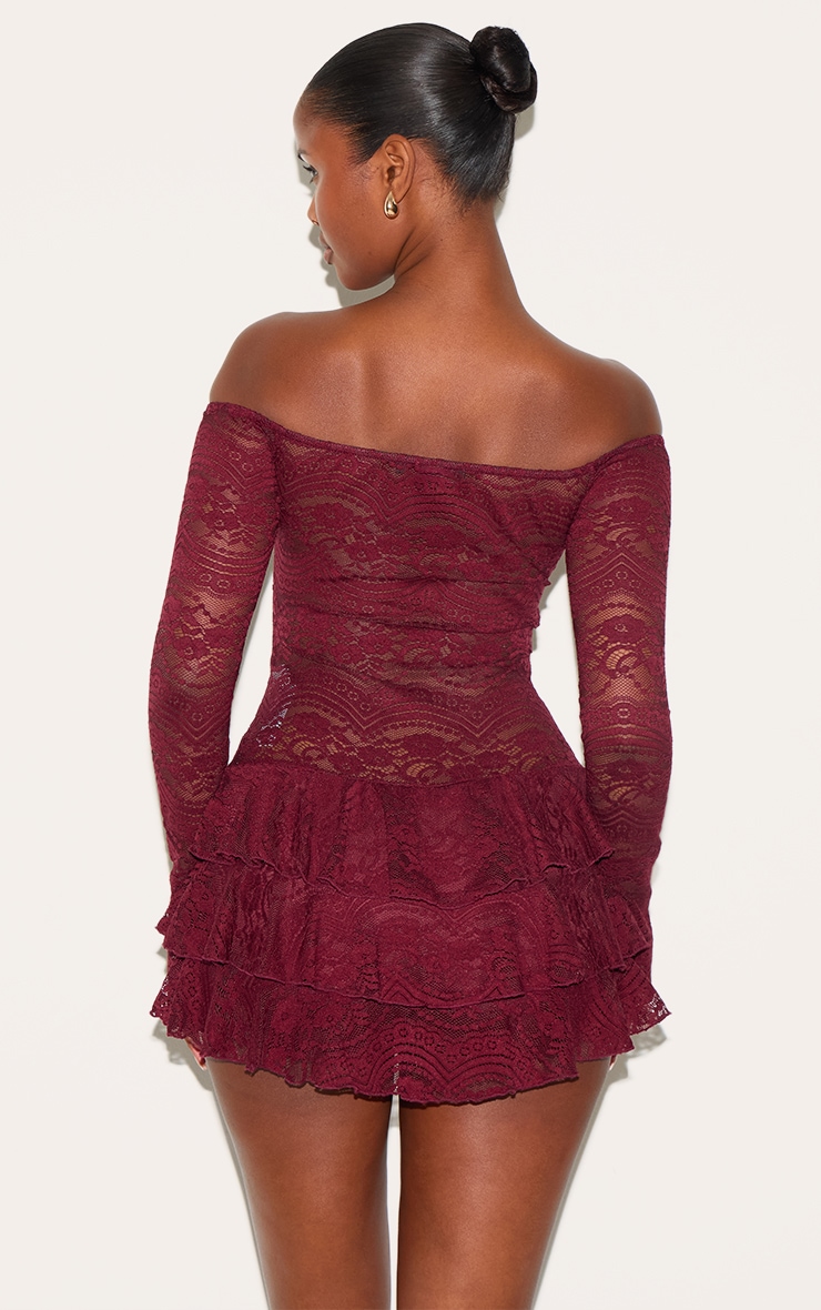 Burgundy Lace Bardot Rara Skort Romper image 2