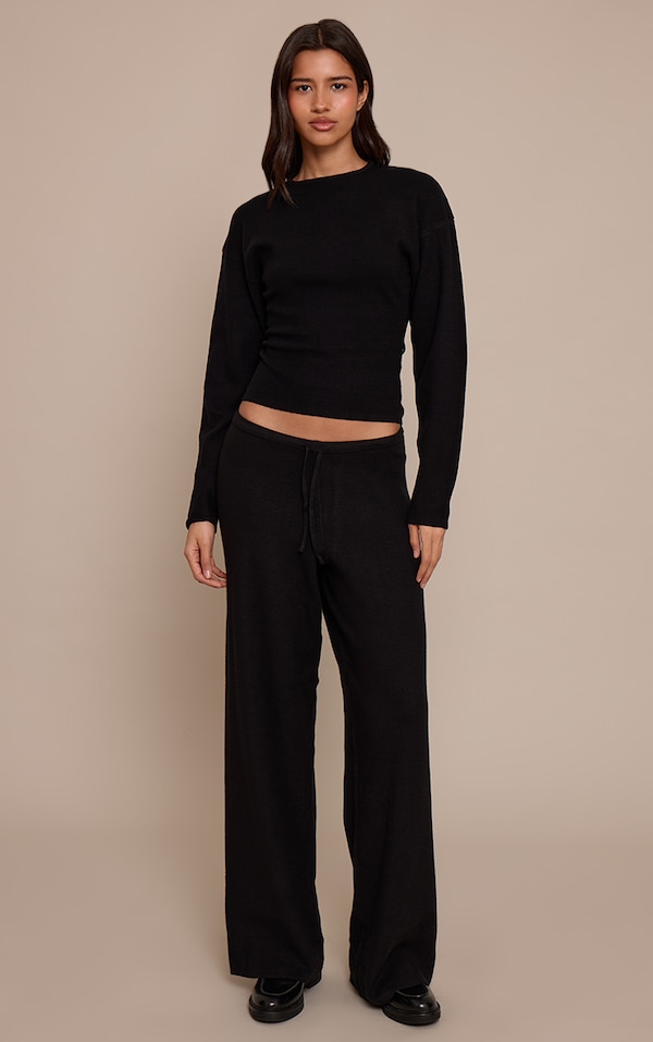 Tall Black Knitted Drawstring Trousers