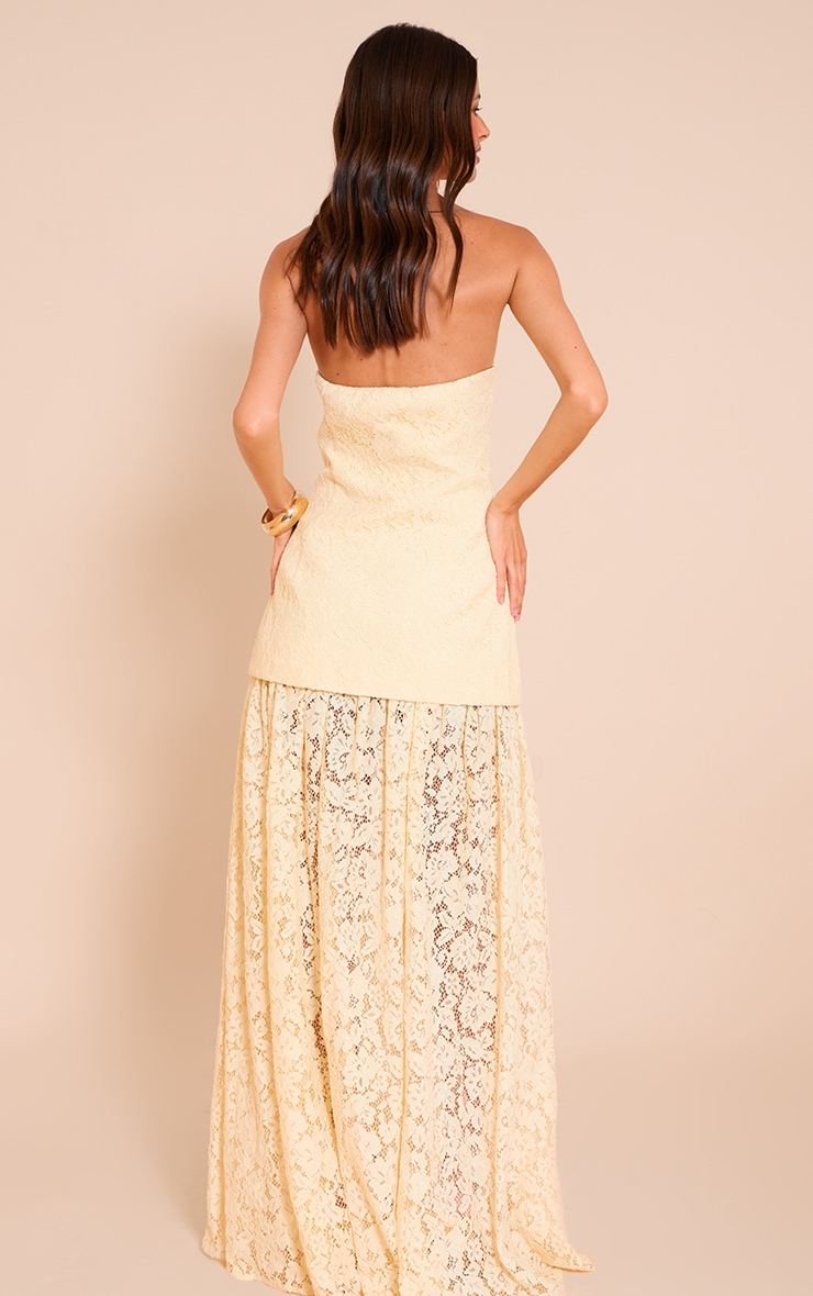 Lemon Lace Sheer Skirt Panel Bandeau Midaxi Dress image 2