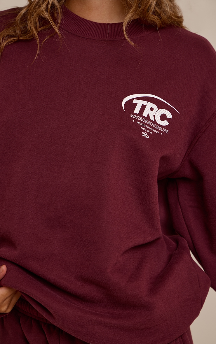Burgundy Run Club Cotton Fleece Oversized Crew Sweatshirt image 4