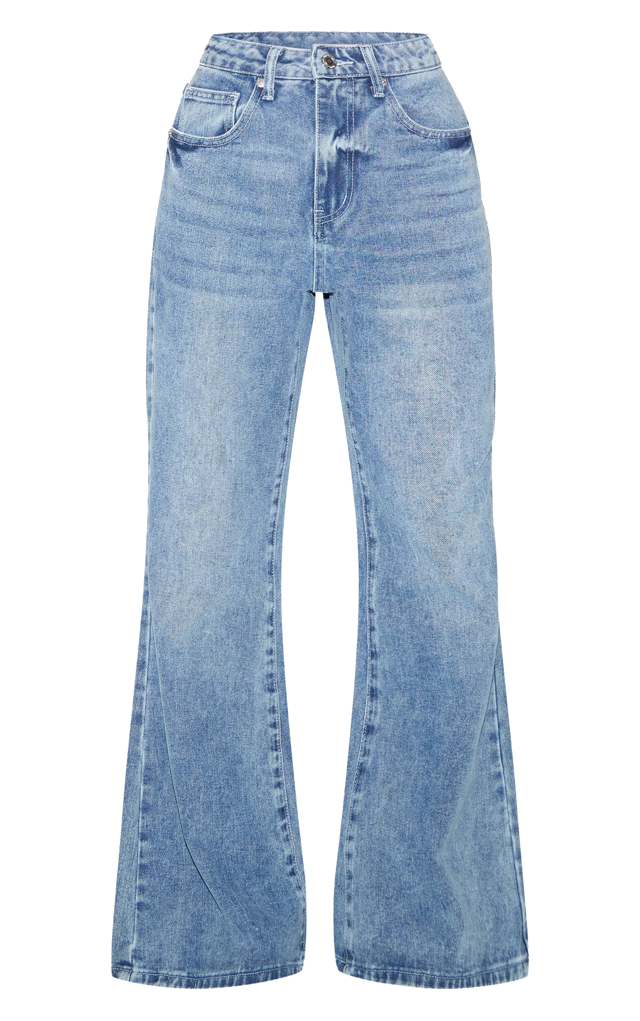 Petite Mid Blue Wash Denim Extreme Flare Jeans image 5