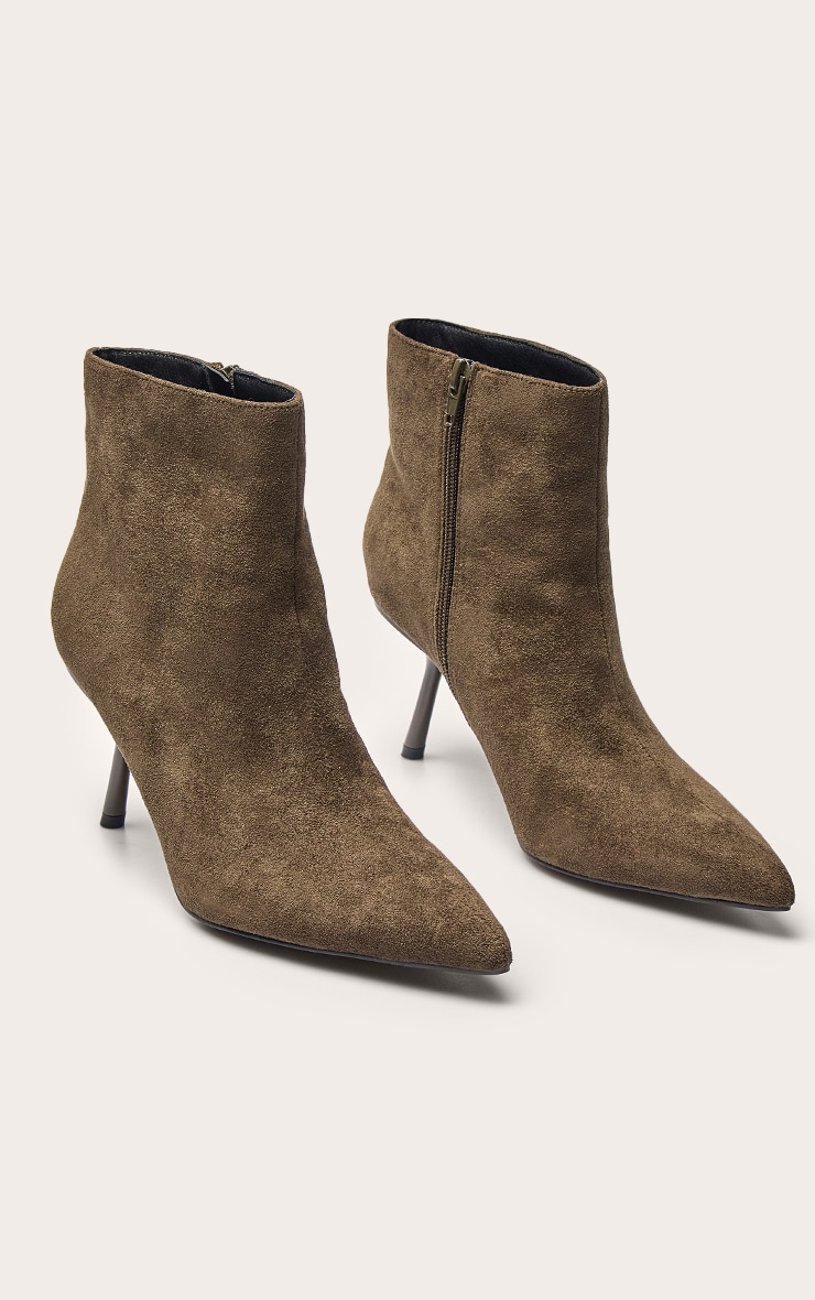 Olive Faux Suede Point Toe Stiletto Ankle Boots image 3