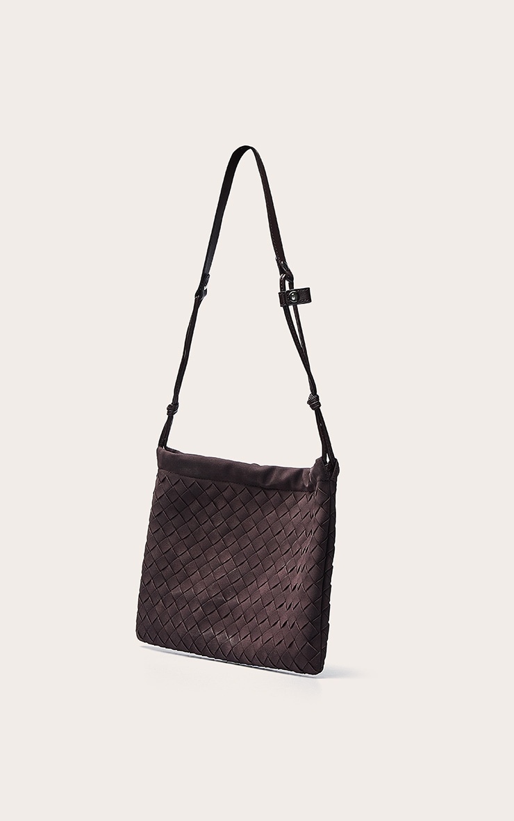Chocolate Faux Suede Weave Drawstring Bag image 3