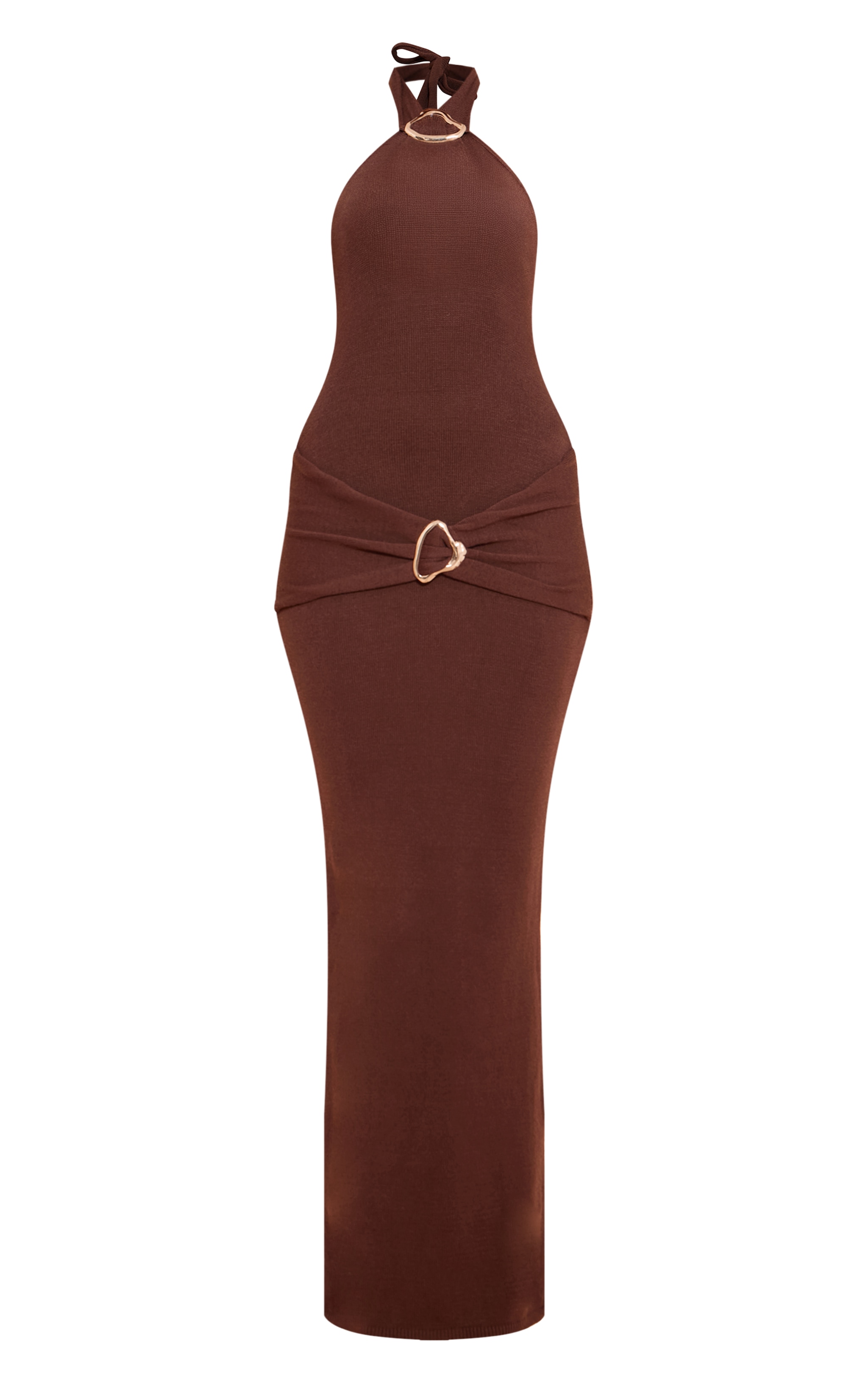Robe longue dos nu chocolat à empiècements et partie superposée image 5