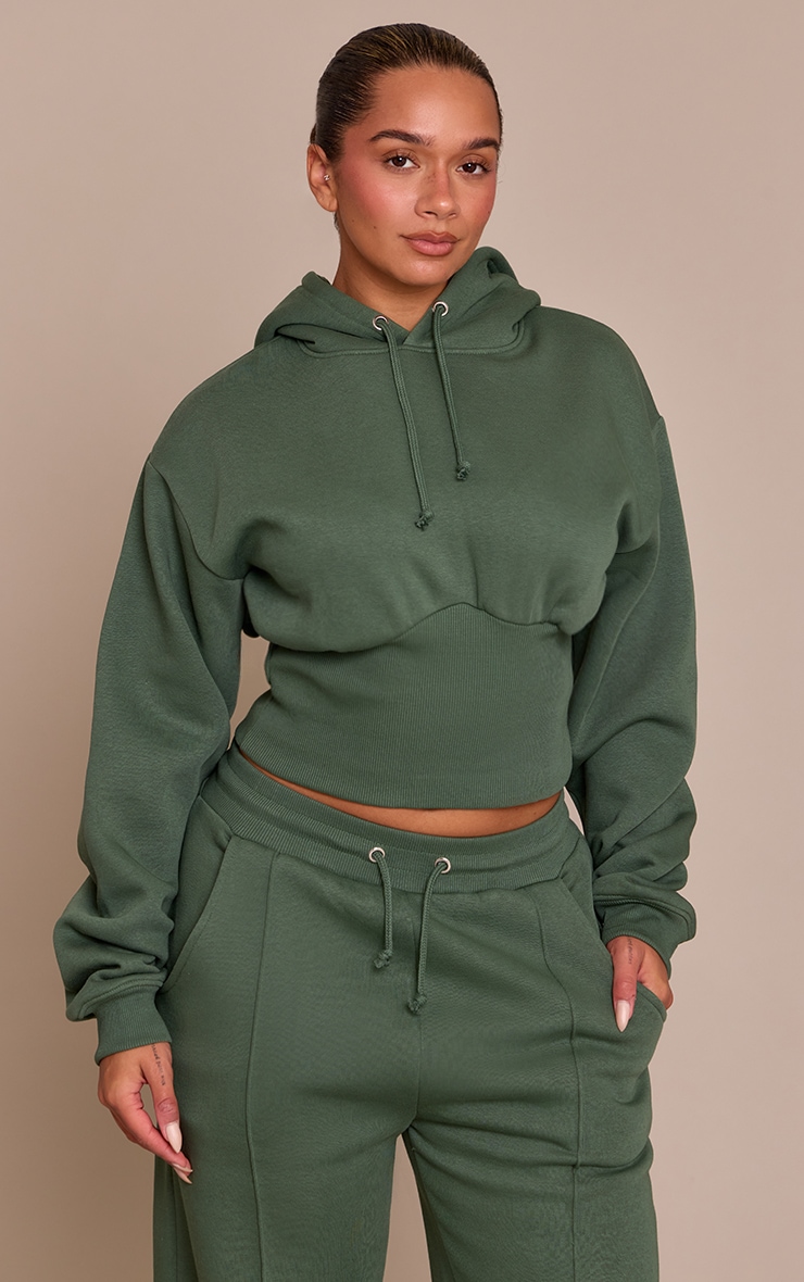 Shape Hoodie court en sweat vert à taille froncée image 1