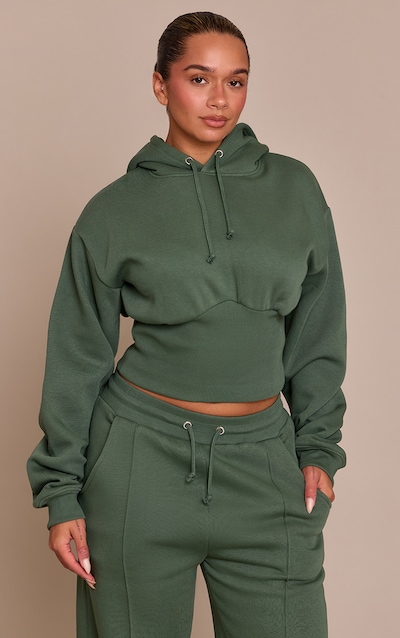 Shape Green Sweat Cropped Shirred Waist Hoodie