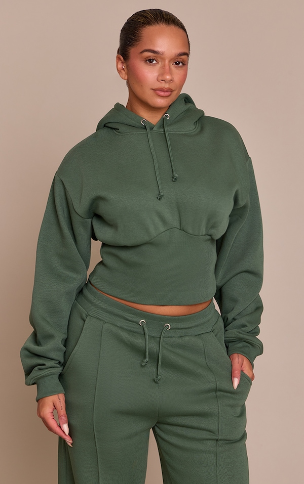 Shape Hoodie court en sweat vert à taille froncée