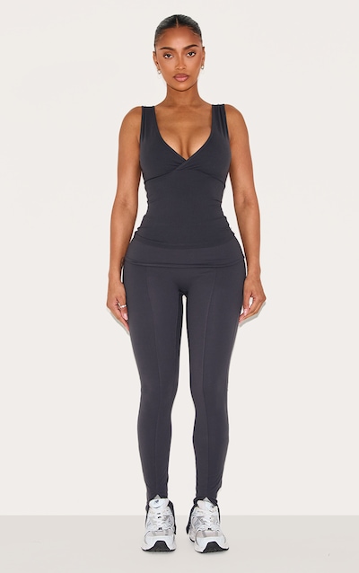 Shape Legging de sport en Sculpt gris anthracite à taille repliée et fentes devant