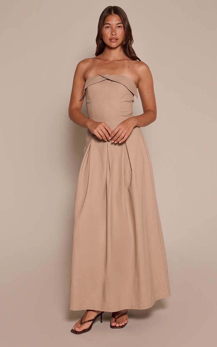 Taupe Bandeau Pleated Midaxi Dress image 3
