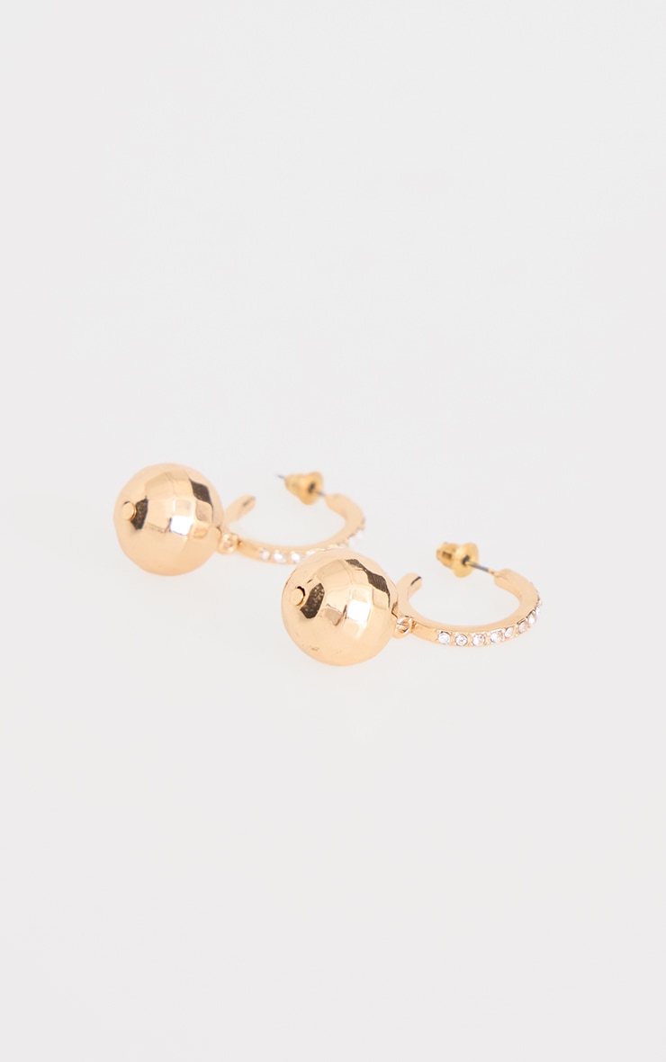 Gold Disco Ball Diamante Hoop Earrings image 3