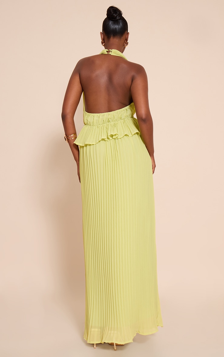 Lime Plisse Halterneck Frill Detail Maxi Dress image 2