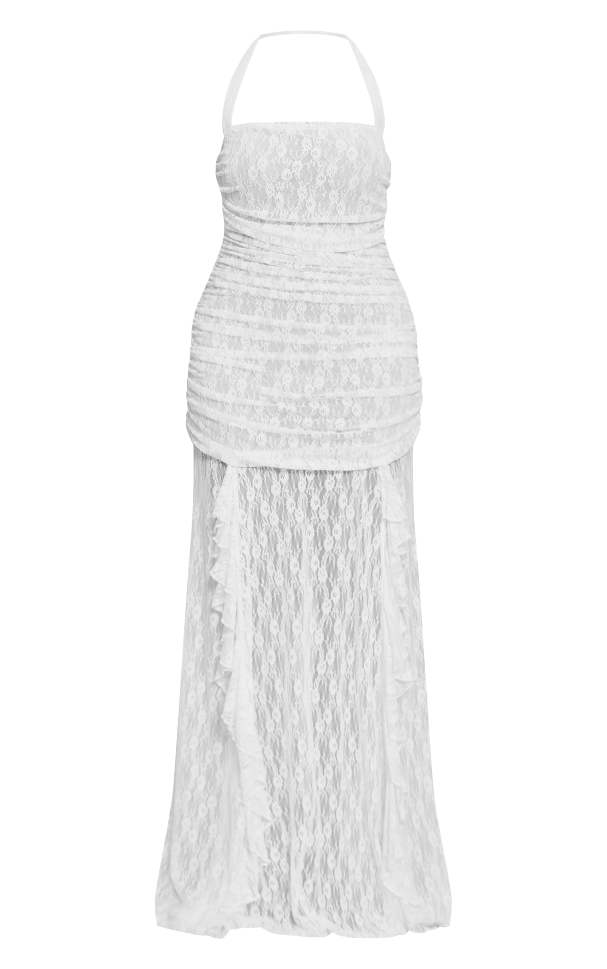 Shape White Lace Ruched Bodice Halterneck Maxi Dress image 5