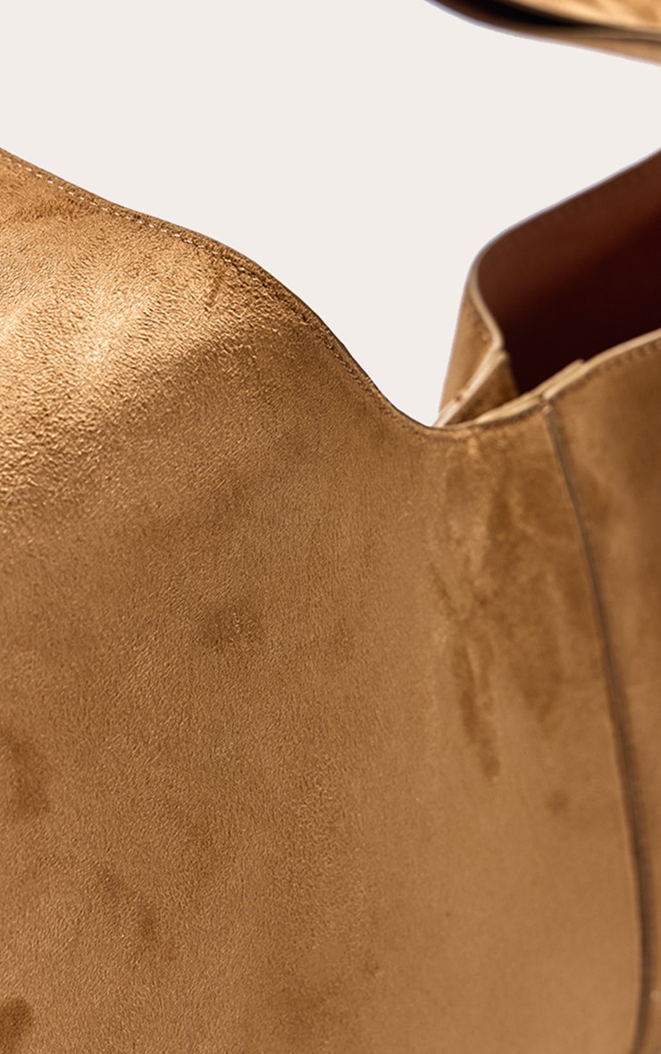 Tan Faux Suede Circle Handle Shoulder Bag image 4