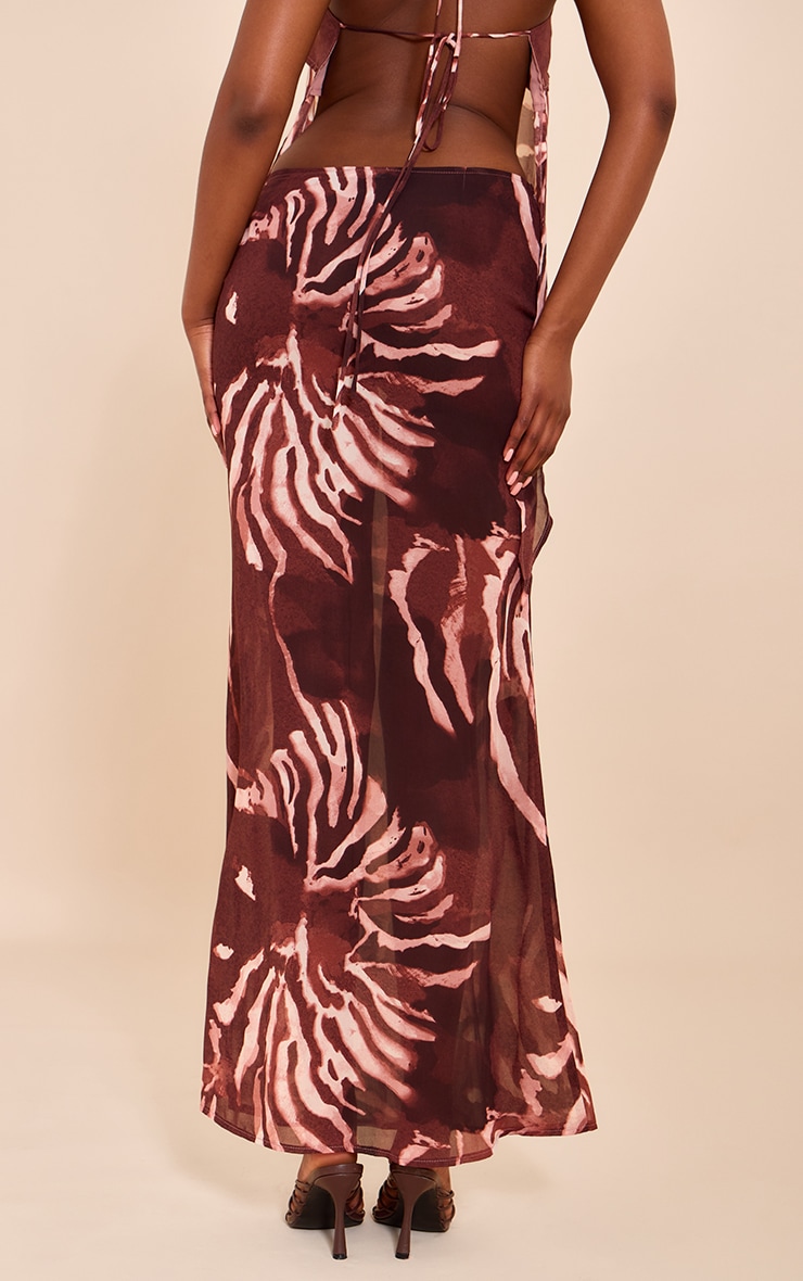 Brown Chiffon Floral Mid Rise Maxi Skirt image 3