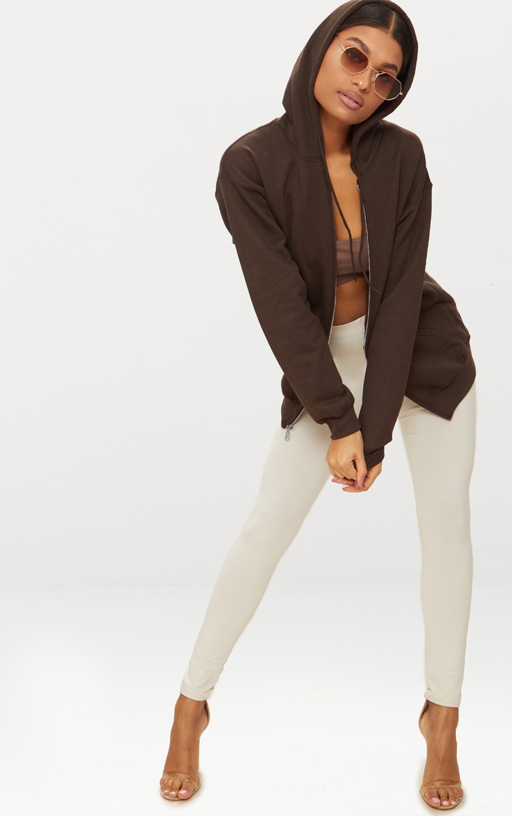 Chocolate Brown Oversized Fit Zip Front Hoodie Athleisure PLT USA