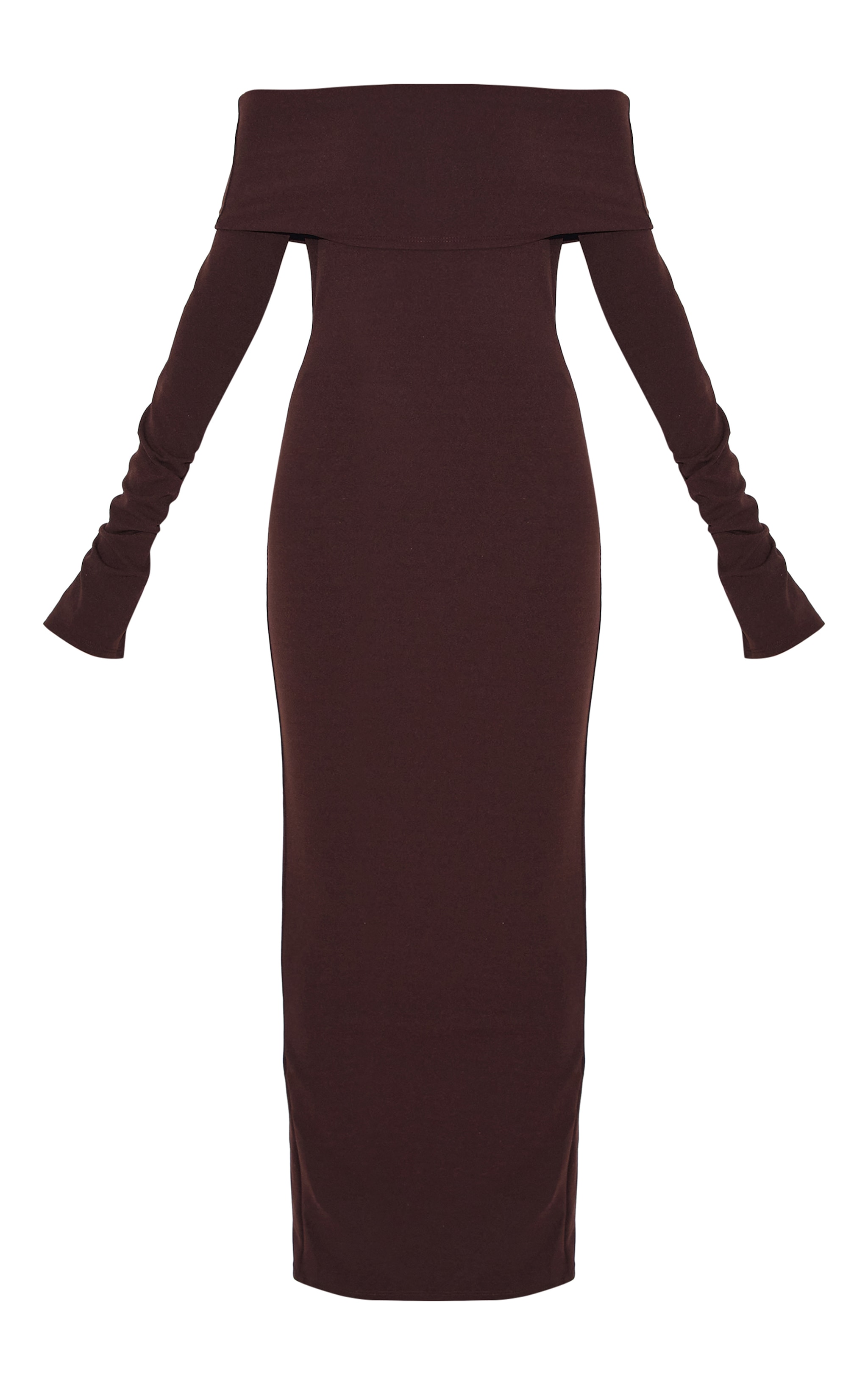 Chocolate Crepe Long Sleeve Bardot Maxi Dress image 5