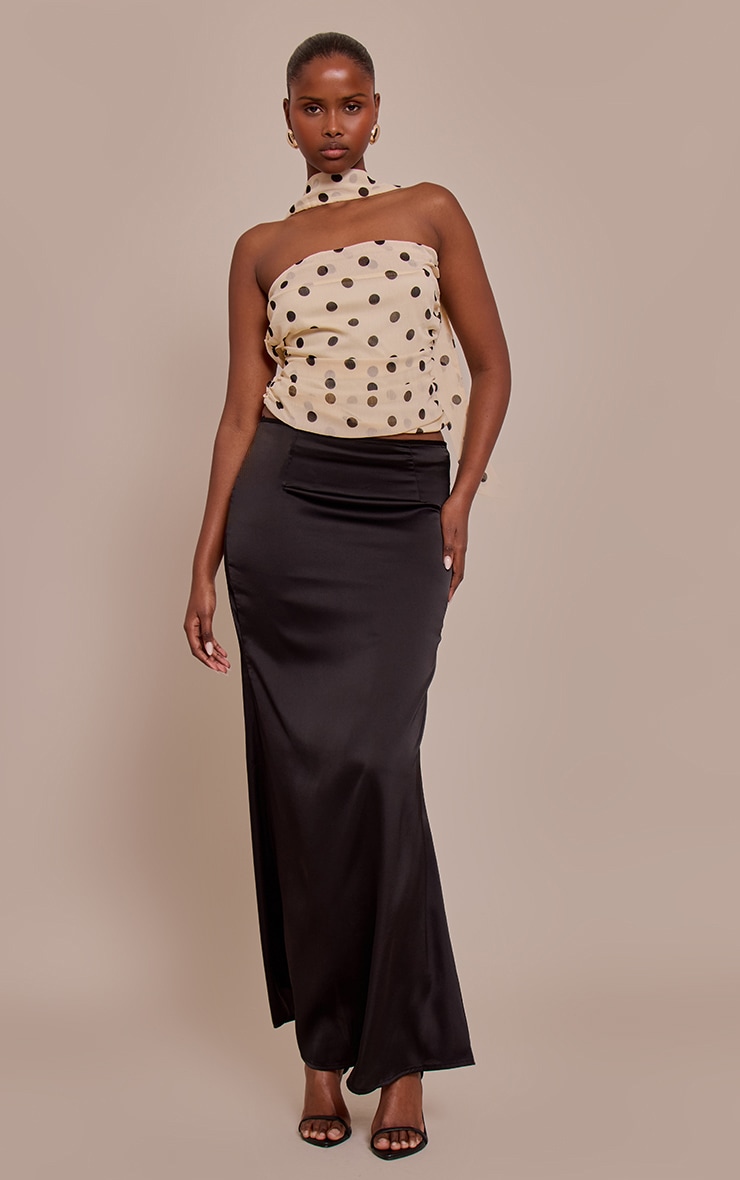 Cream Polka Dot Print Chiffon Bandeau Scarf Detail Top image 3